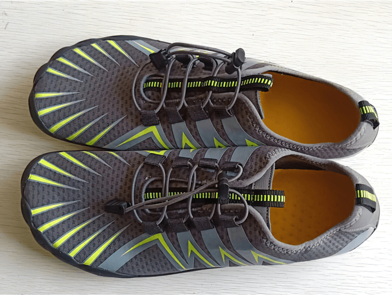 Gray and yellow Drainage Antiskid Sole Sports Shoes for Swimming with breathable stretch fabric and anti-skid rubber outsole